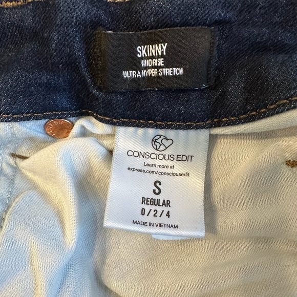 Express Blue Skinny Mid-Rise Ultra Hyper Stretch Jeans - Size S Regular 0/2/4 - Picture 2 of 2